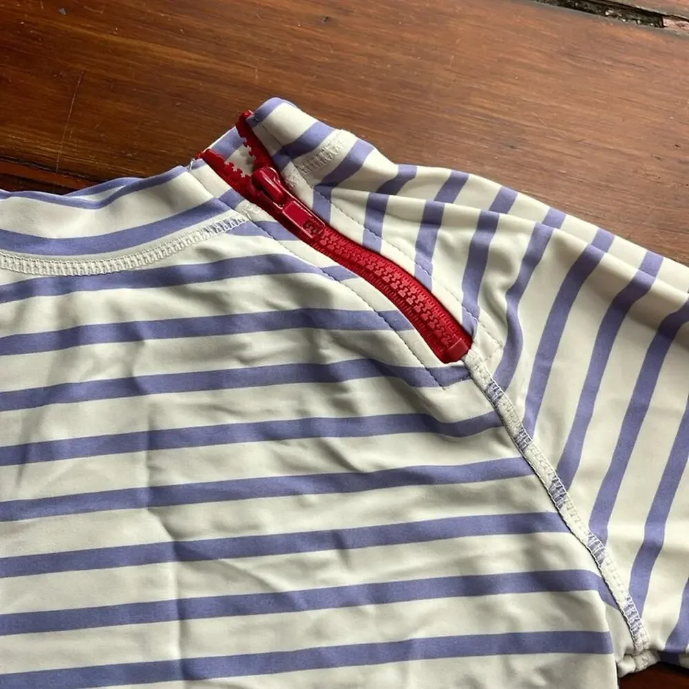 Cabana Life striped mock neck asymmetrical zip sun swim rashguard sz 12